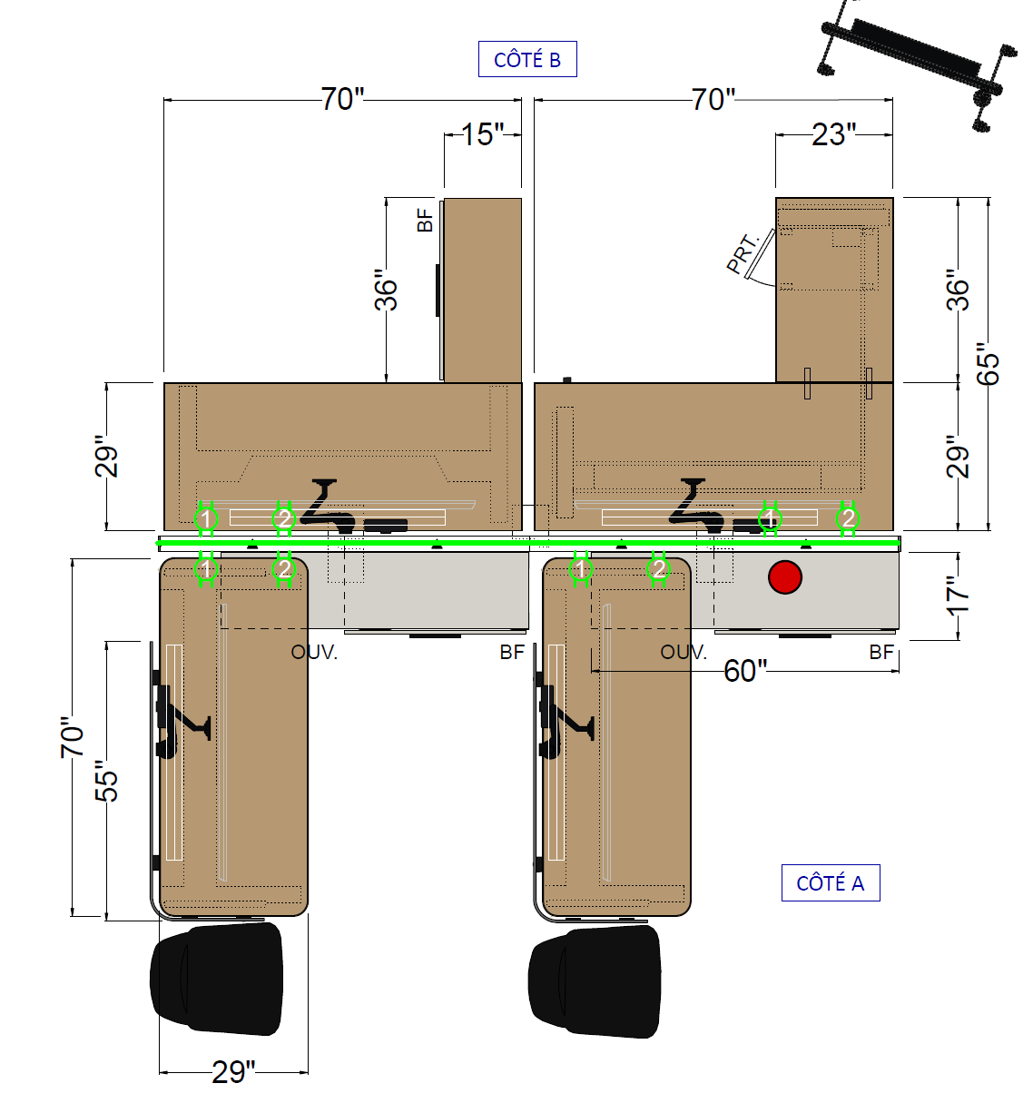 Kit de 4 postes de travail avec tables ajustables - Dividends de Knoll