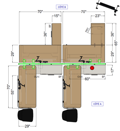 Kit de 4 postes de travail avec tables ajustables - Dividends de Knoll